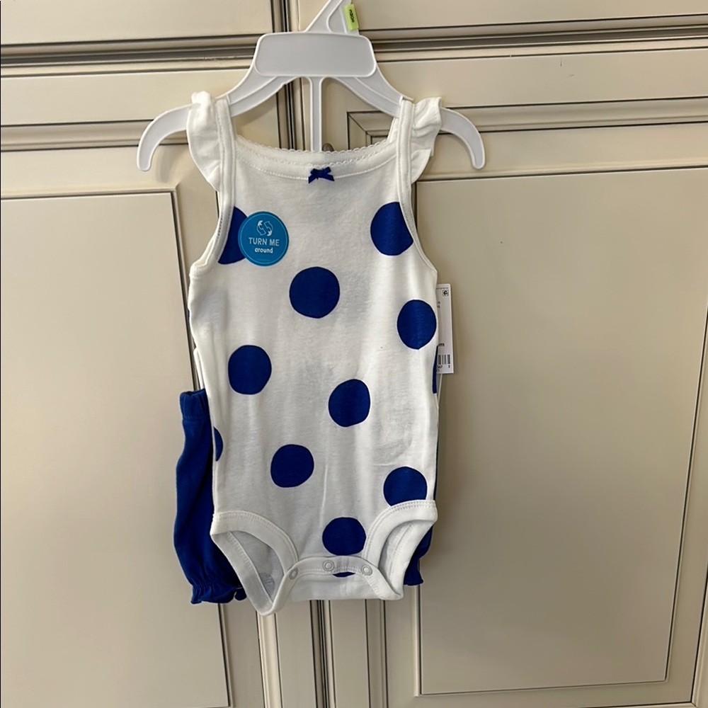 Carter's White and Blue Polka Dot Set- Onesie and shorts